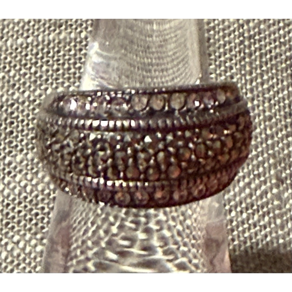 Vintage Sterling Silver  925 Ring Marcasite/Cubic Zirconia Size 6.25 Multi Row